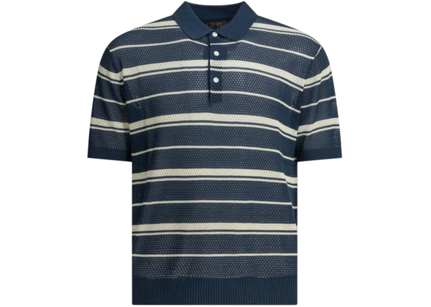 Beams Plus Striped Button-Down Polo Shirt Blue