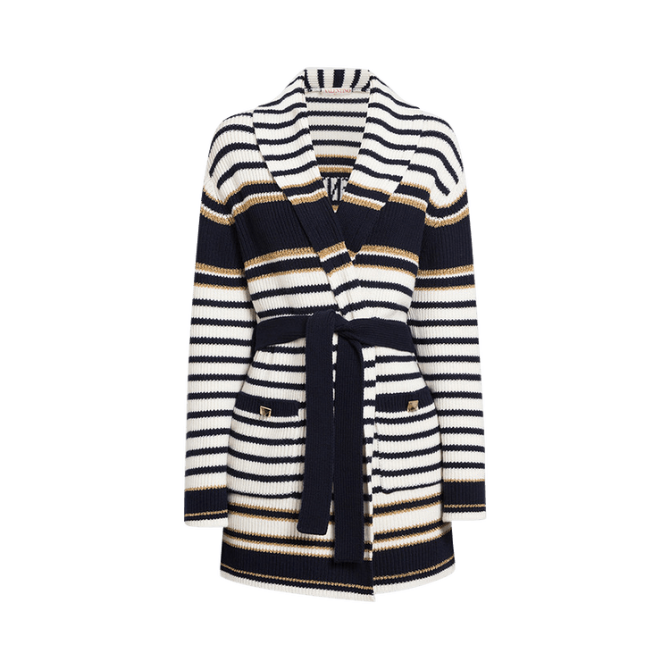 Valentino Striped Long-Sleeve Cardi Coat 'Avorio/Navy'