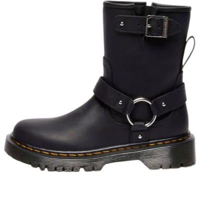 (GS) Dr. Martens Genaya Leather Biker Boots 'Black Wyoming'