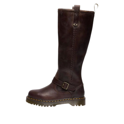 Dr. Martens Anistone Knee High Biker Boots 'Dark Brown'