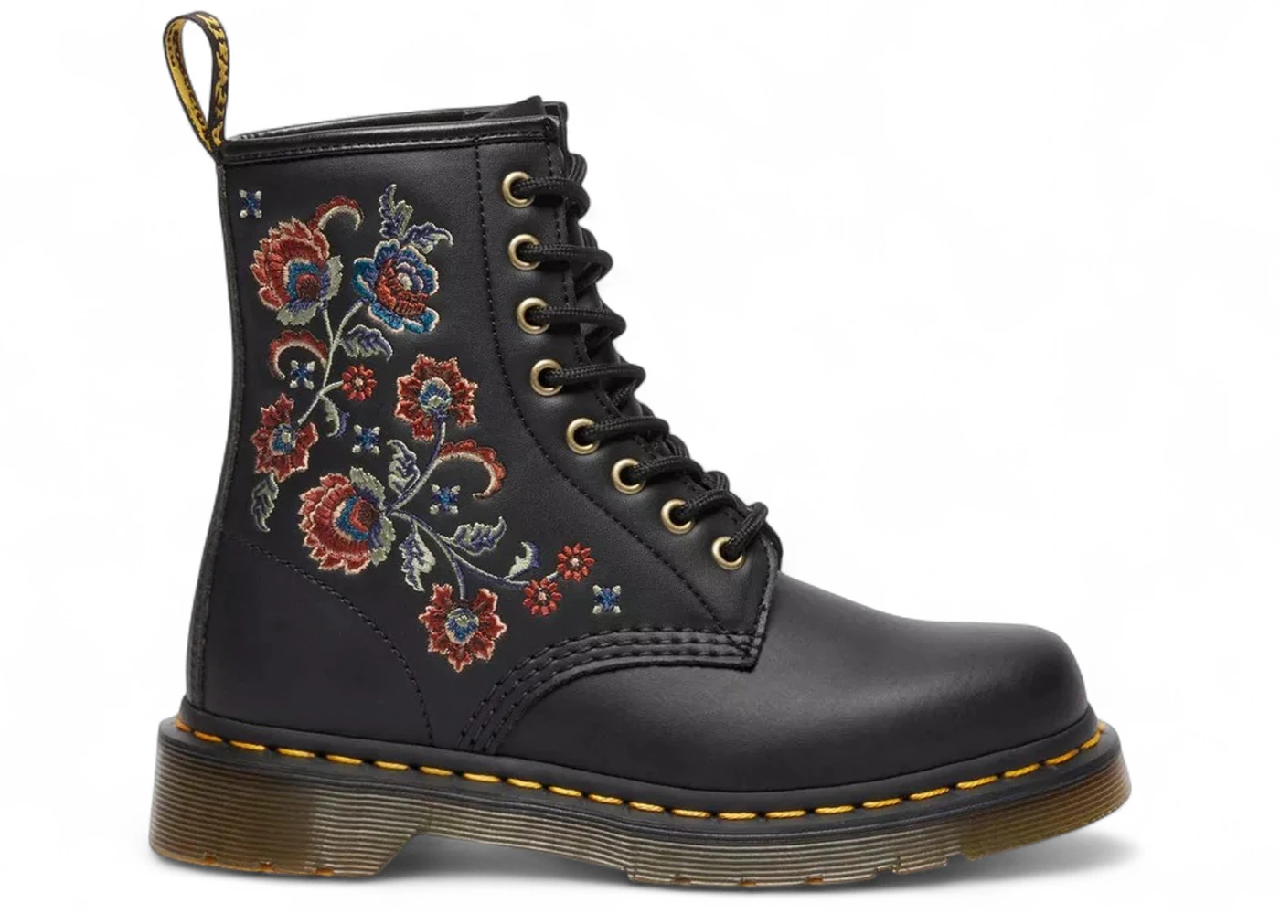 Dr. Martens 1460 Vonda Genix Nappa Leather Lace Up Boot Black Tavern Floral Stitching (Women's)