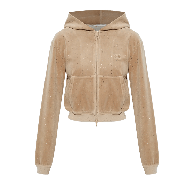 Alexander Wang Allover Hotfix Shrunken Zip Up Hoodie 'Warm Taupe'