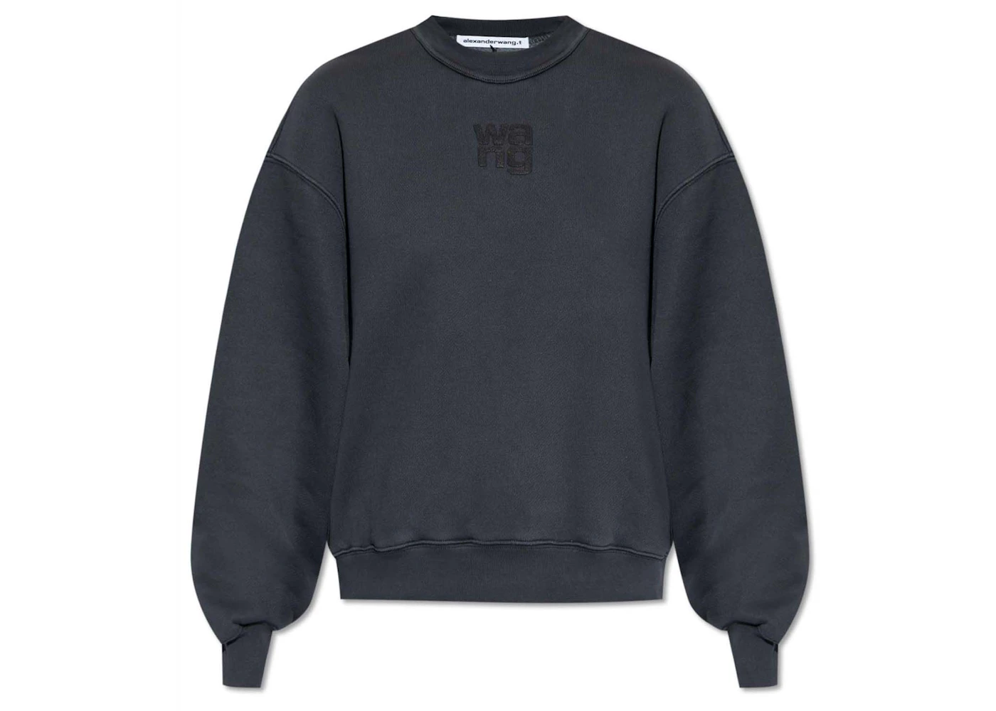 T by Alexander Wang Puff Paint Logo Essential Terry Crew Sweatshirt Soft Obsidian