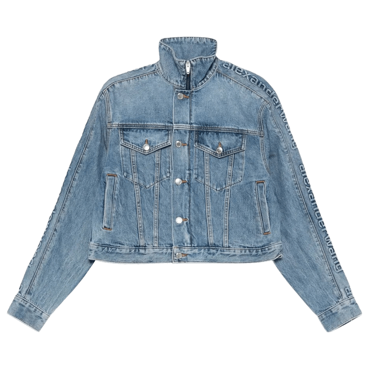 Alexander Wang Embossed Logo Panel Denim Track Jacket 'Vintage Light Indigo'