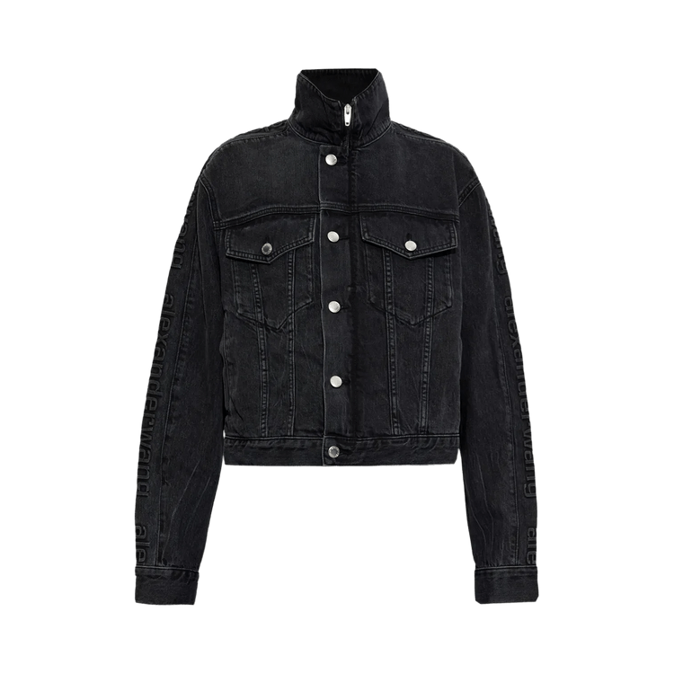 Alexander Wang Embossed Logo Panel Denim Track Jacket 'Grey Aged'