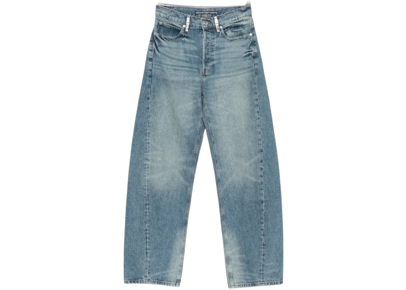 Alexander Wang Women's Crystal Beltloops Float Mid Rise Relaxed Jean Tan