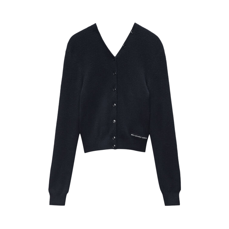 Alexander Wang Knit Logo Label High Neck Button Up Cardigan 'Black'