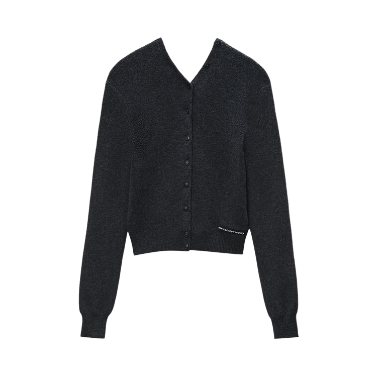 Alexander Wang Knit Logo Label High Neck Button Up Cardigan 'Charcoal'