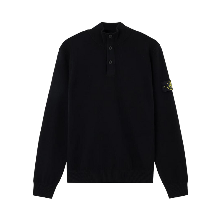 Stone Island Stretch Wool Half Button Jumper 'Black'