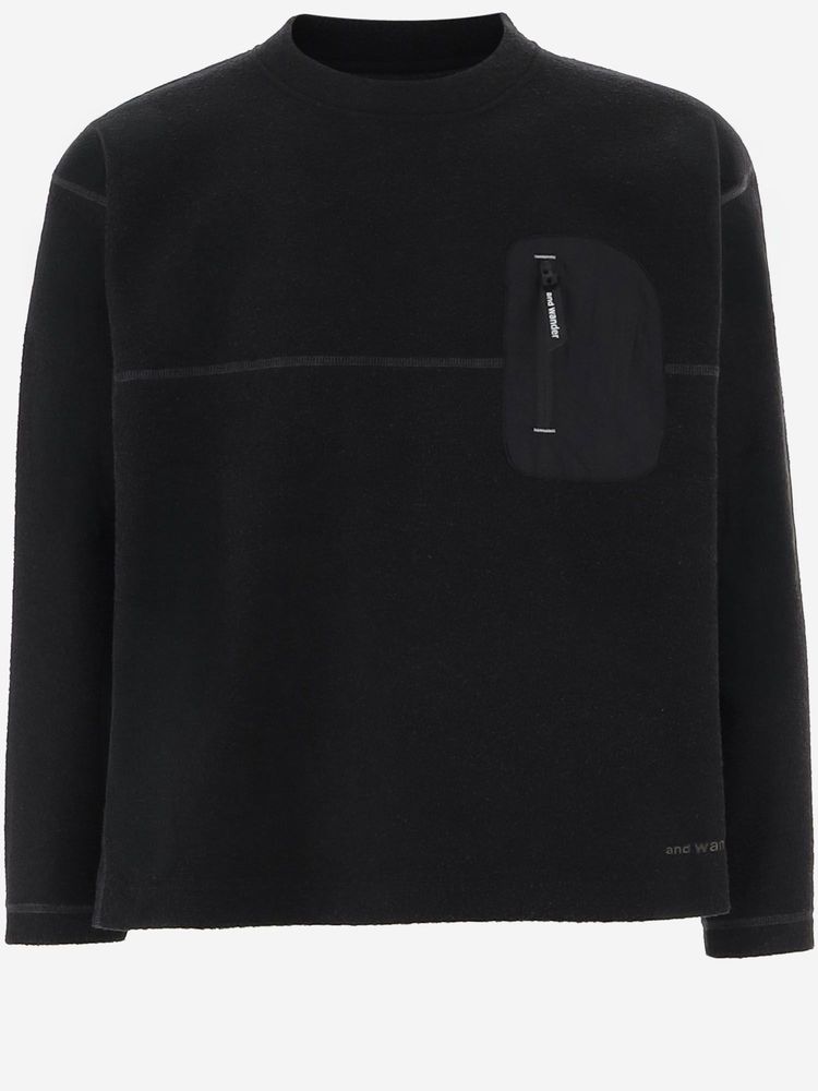 And Wander Patch Pocket Crew Neck Sweater