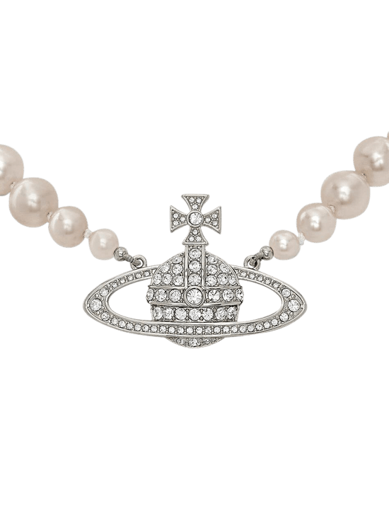 Vivienne Westwood One Row Pearl Bas Relief Choker 'Silver'