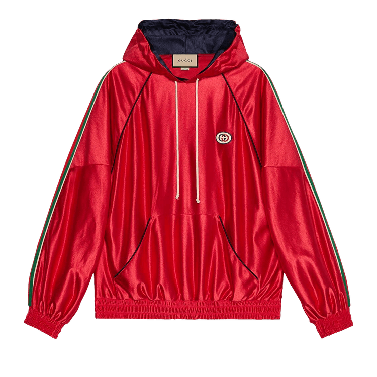 Gucci Shiny Jersey Hooded Sweatshirt With Web 'Red'