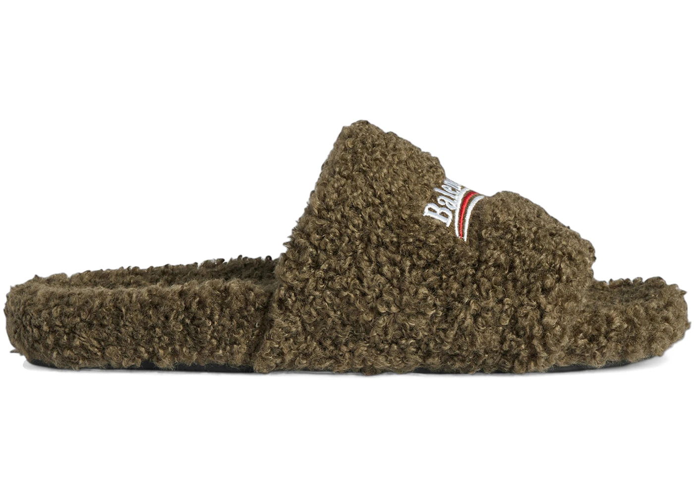 Balenciaga Furry Open Mule Army Green
