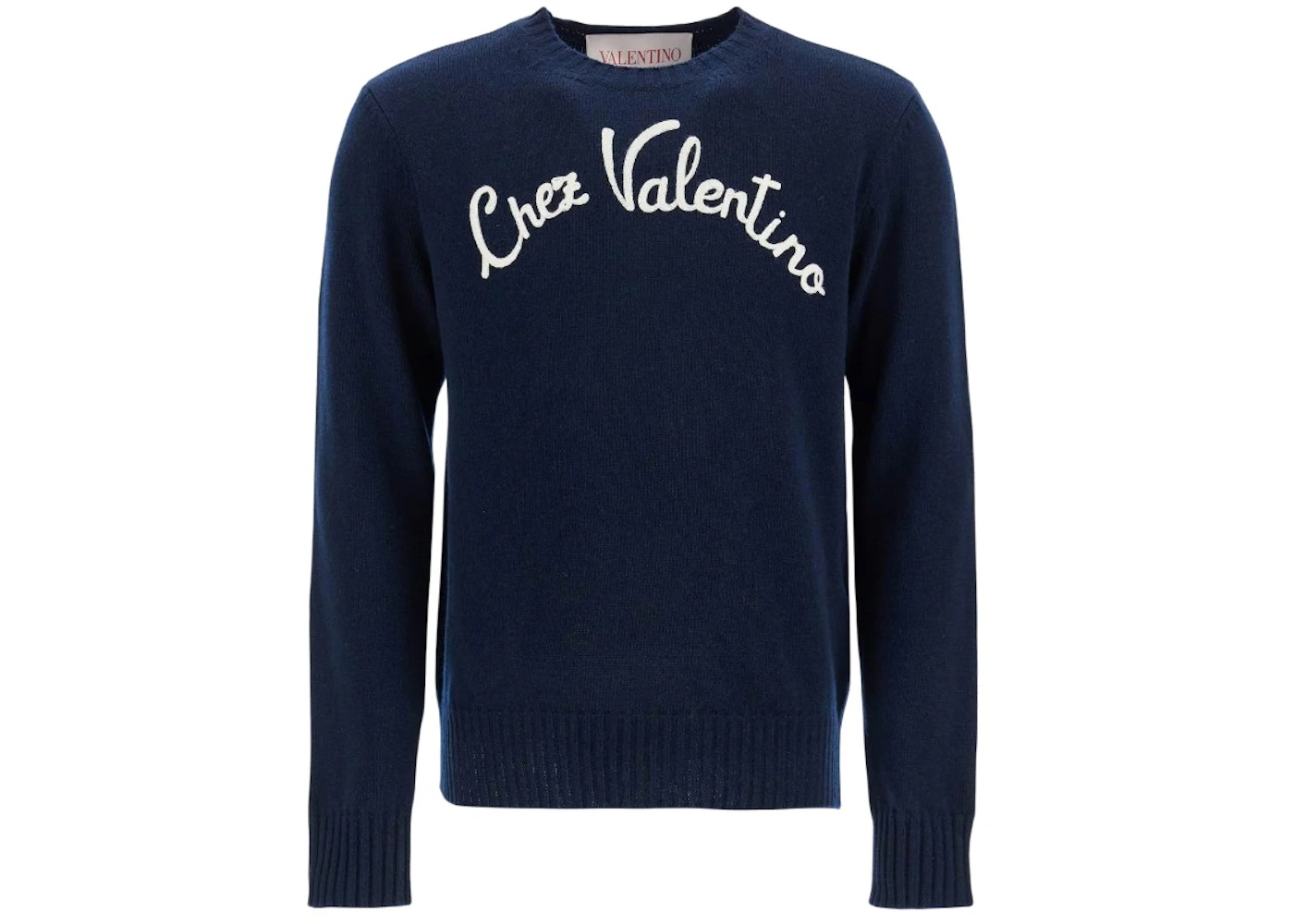 Valentino Chez Valentino Embroidered Wool Crewneck Jumper Navy