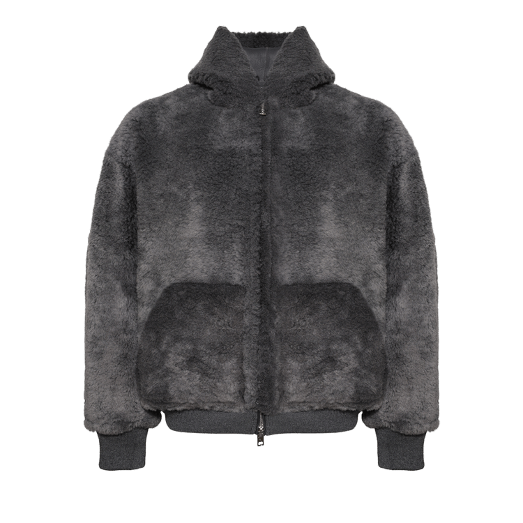 Alexander Wang Zip Up Shearling Hoodie 'Dark Grey Melange'
