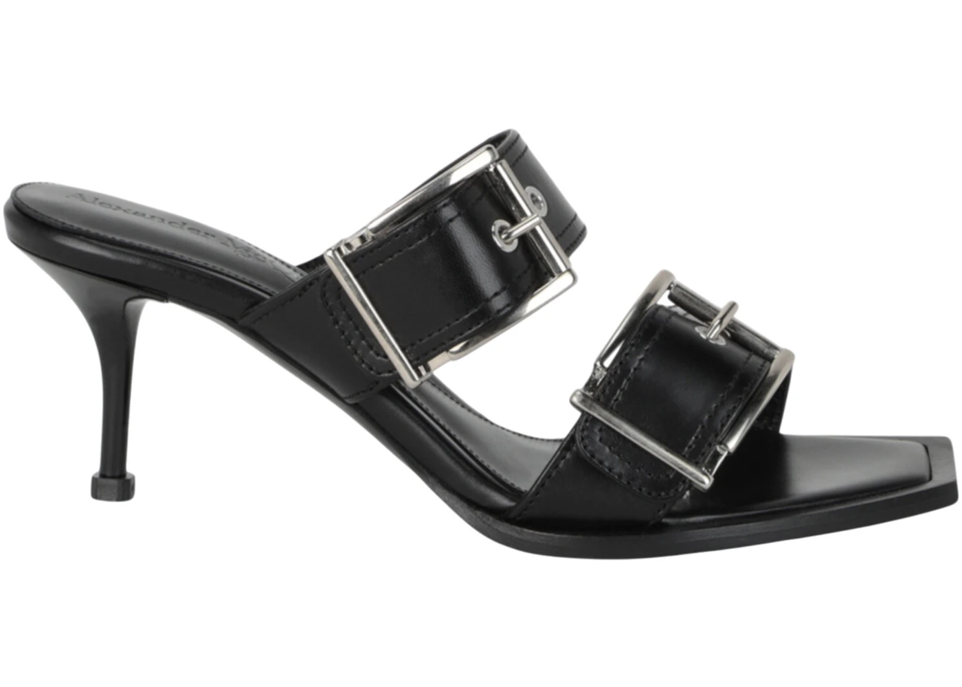 Alexander McQueen Double Buckle Punk 3 In Mules Black Silver (Women's)
