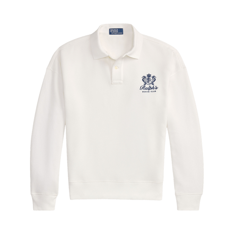 Polo Ralph Lauren Long-Sleeve Island Fleece Knit Graphic Print Polo Sweatshirt 'White'
