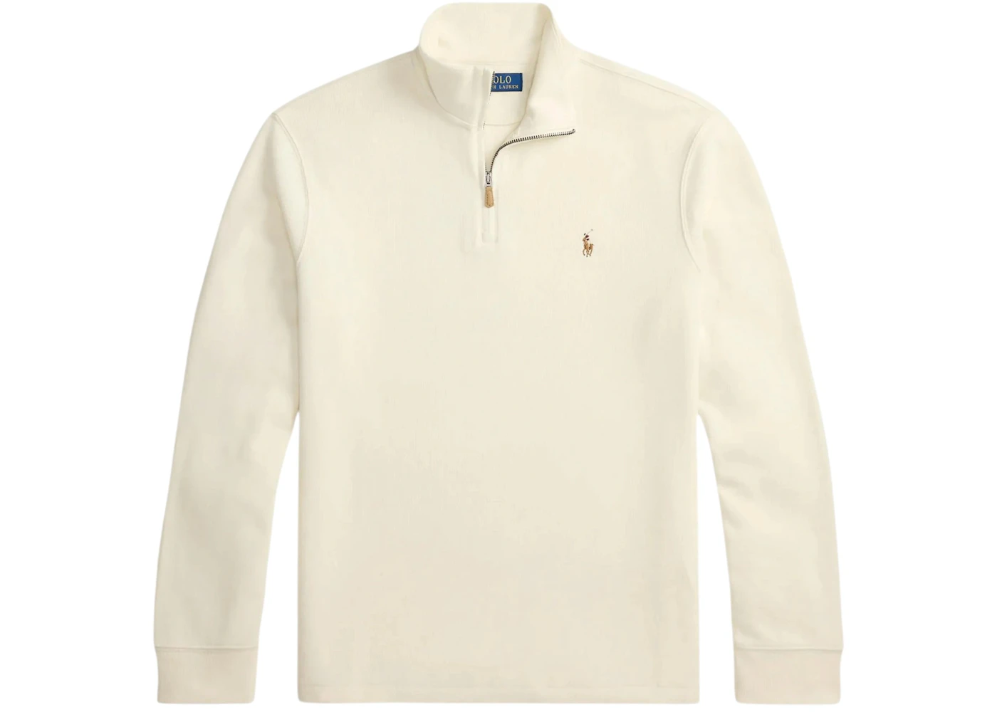 Polo Ralph Lauren Long-Sleeve Double Knit Jacquard 1/2 Zip Mockneck Pullover Cream