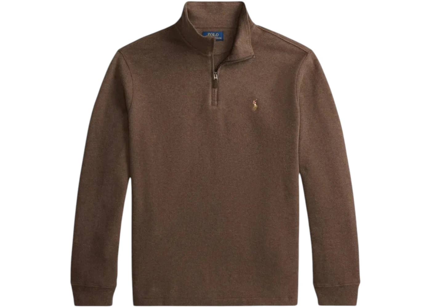 Polo Ralph Lauren Long-Sleeve Double Knit Jacquard 1/2 Zip Mockneck Pullover Brown Heather