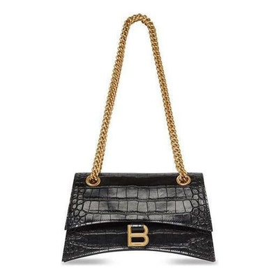 (WMNS) Balenciaga Crush Small Chain Bag Crocodile Embossed 'Black'