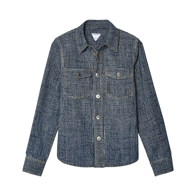 Bottega Veneta Textured Denim Long-Sleeve Shirt 'Indigo/White'