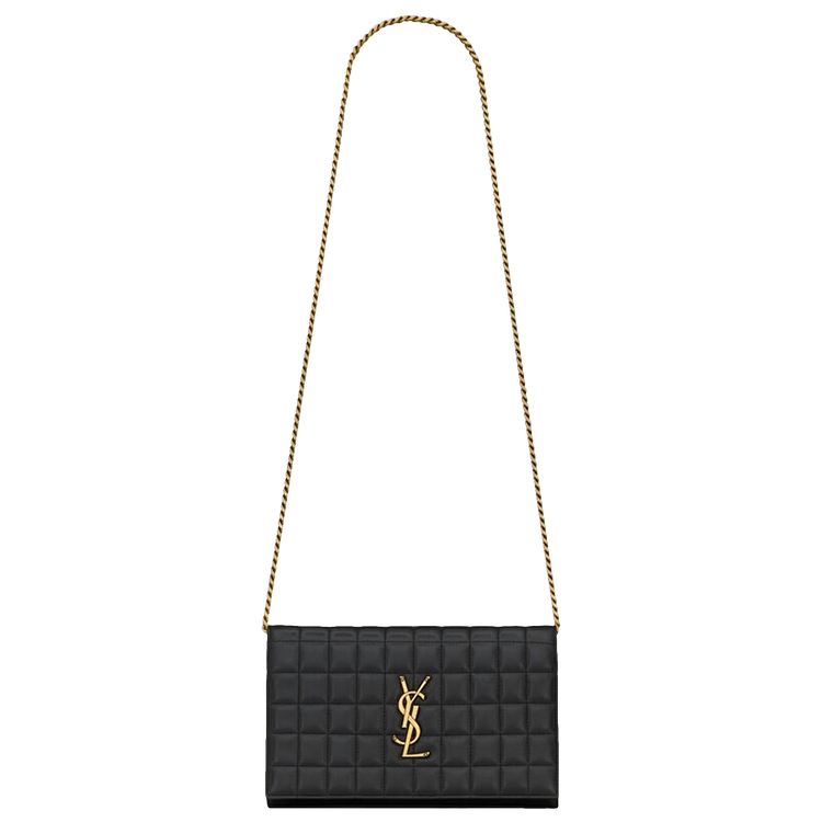 Saint Laurent Logo Plaque Quilted Chain Wallet 'Black'