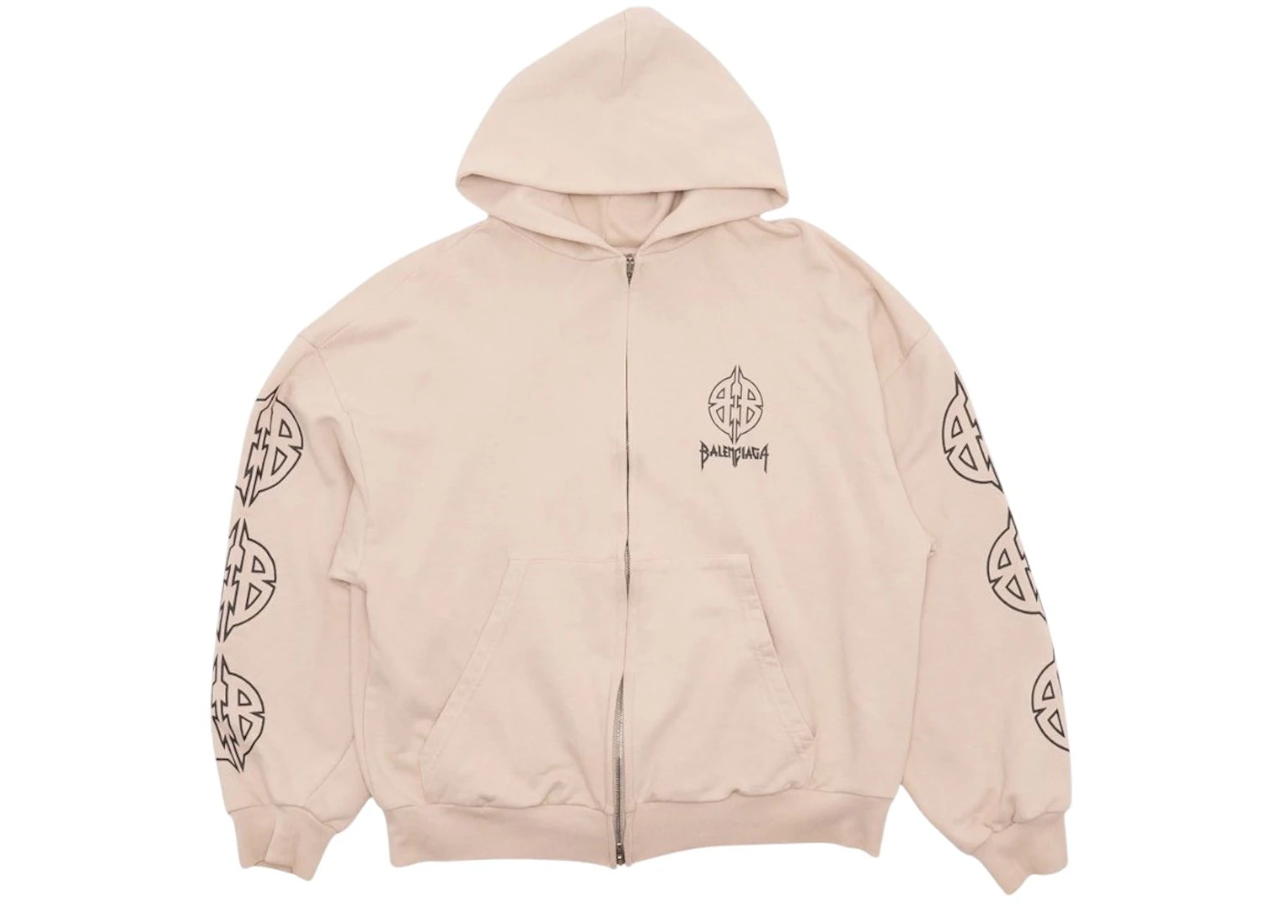 Balenciaga Metal BB Stencil Zip Up Hoodie Beige