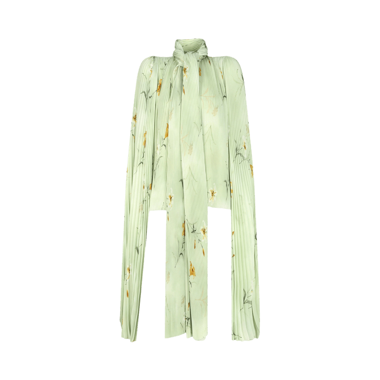 Balenciaga Floral-Print Pleated Scarf Blouse 'Green'