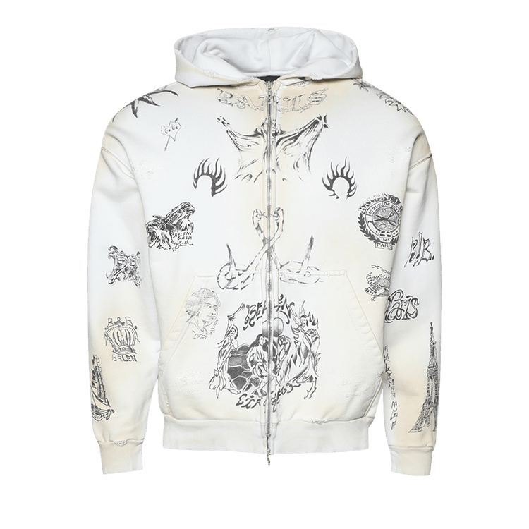 Balenciaga Medium Fit Zip-Up Hoodie 'Off White/Black'