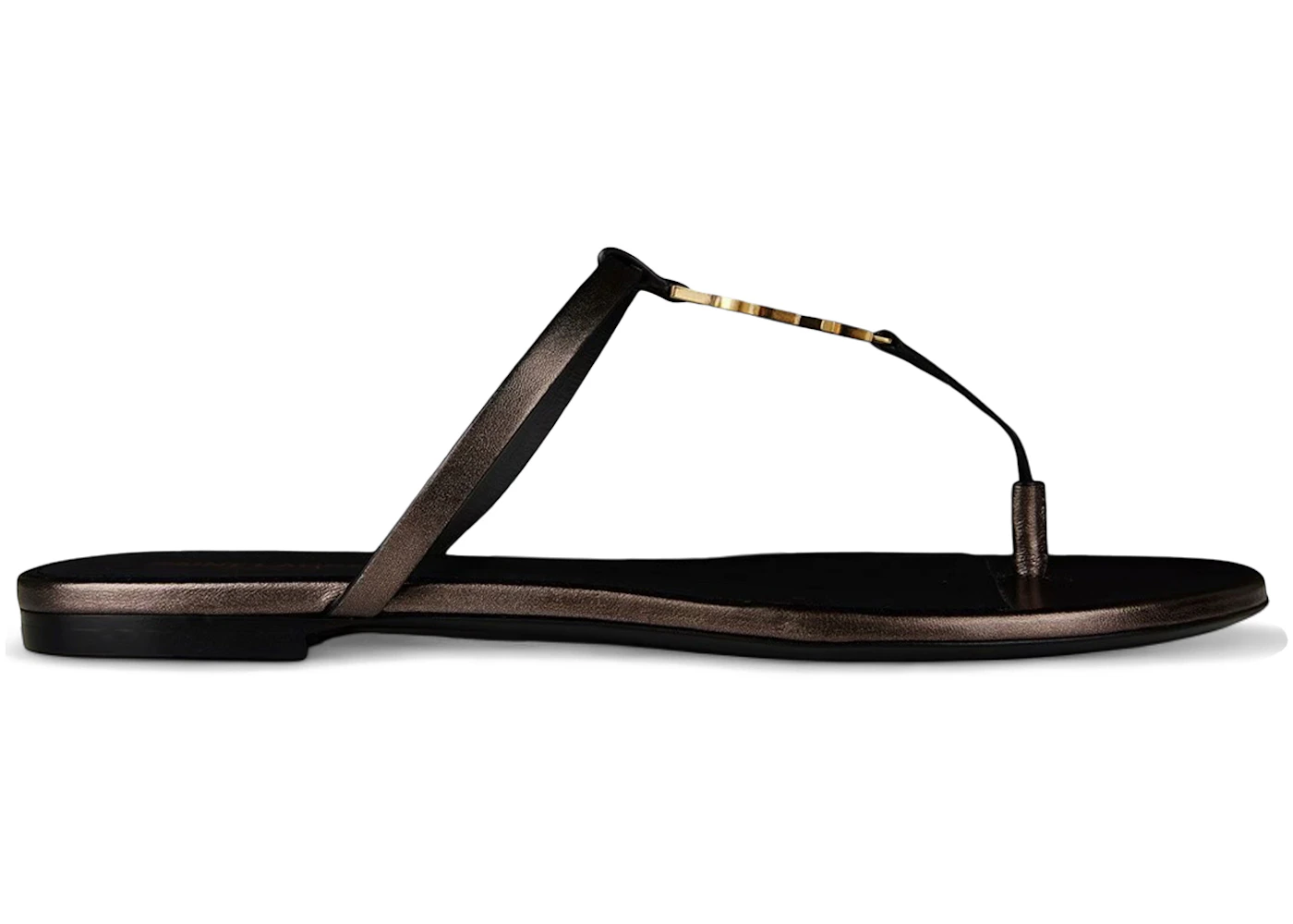 Saint Laurent Cassandra Leather Thong Sandals Light Bronze (Women's)
