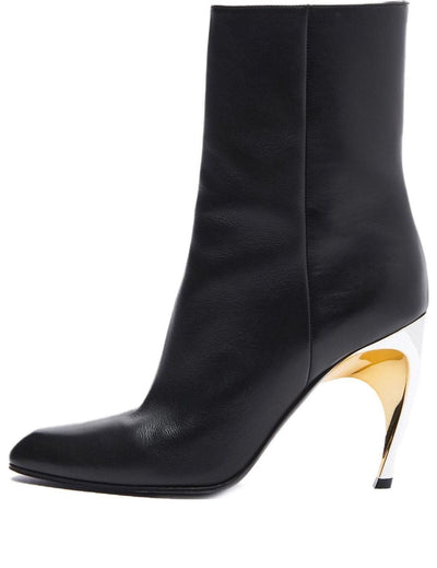 (WMNS) Alexander McQueen Armadillo Leather Ankle Boots 'Black Silver'
