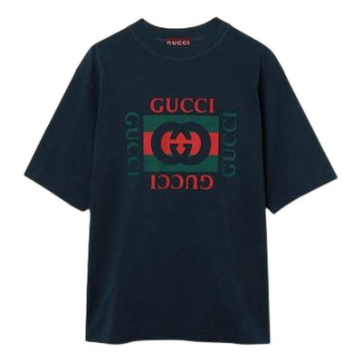 Gucci Cotton Jersey T-Shirt With Gucci Print 'Navy'