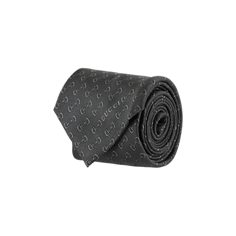 Gucci Horsebit Silk Jacquard Tie 'Black/Dark Grey'