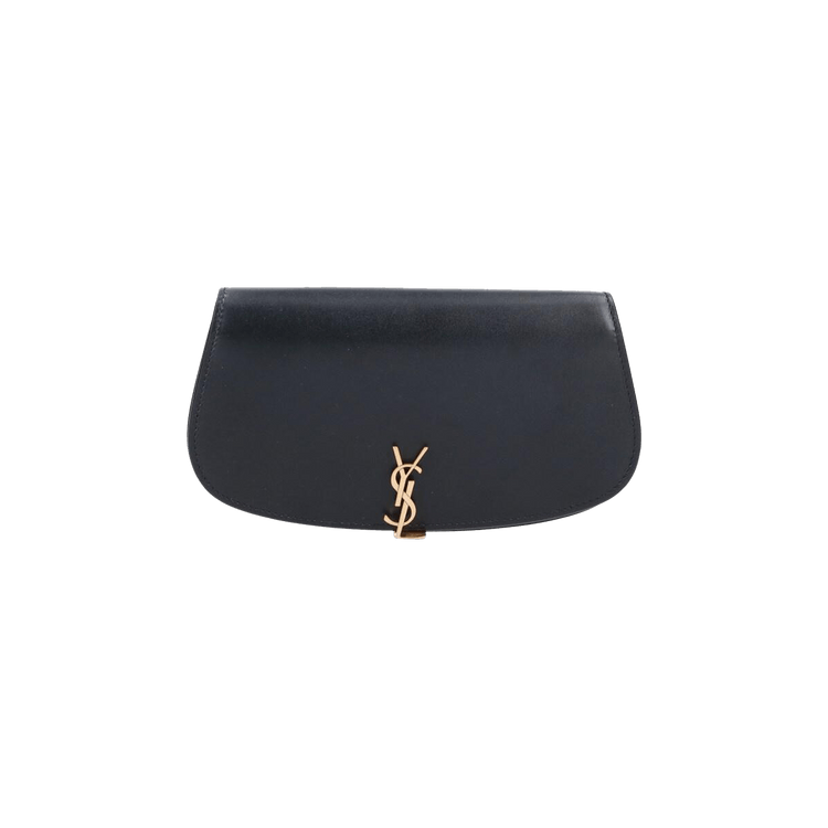 Saint Laurent Logo Plaque Foldover Top Shoulder Bag 'Black'