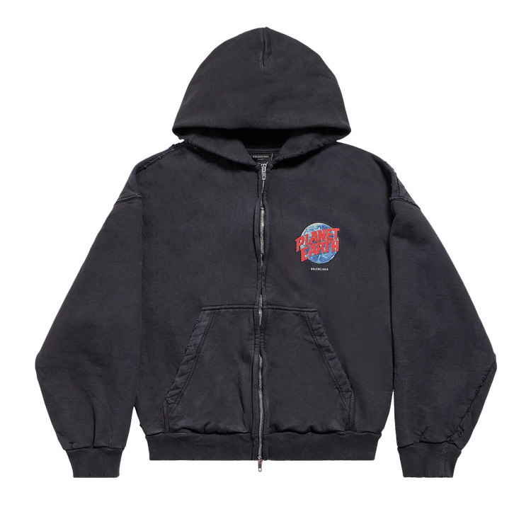 Balenciaga Zip Up Hoodie 'Washed Black'
