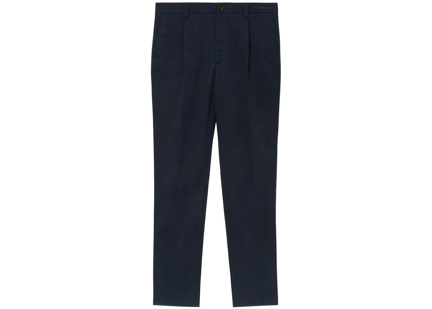 Burberry Straight Leg Cotton Tailored Trousers Navy