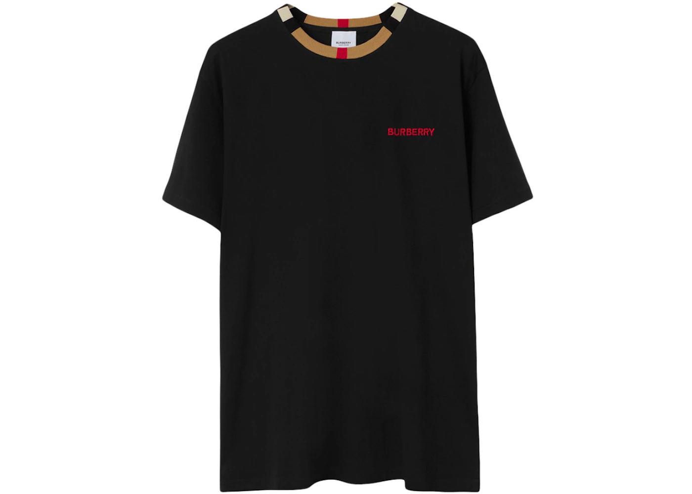 Burberry Icon Stripe Trim Cotton T-shirt Black