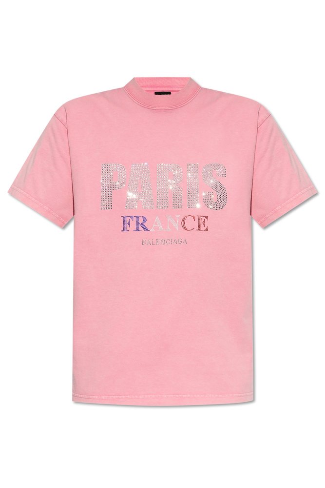 Balenciaga Logo Embroidered Mockneck T-Shirt