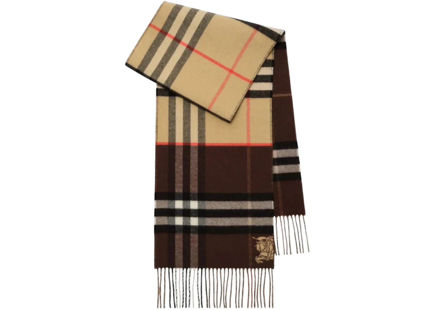 Burberry Double-Faced Contrast Check Ekd Scarf Sand/Treacle Brown