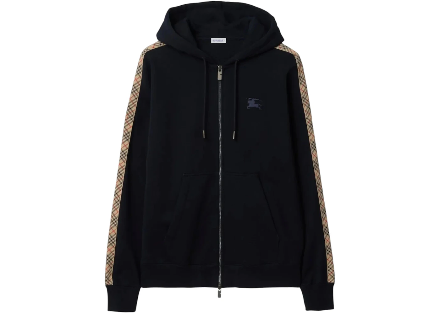 Burberry Scott Check Trim Zip Hoodie Navy