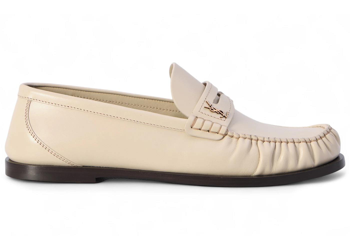 Saint Laurent Laurent Loafers Smooth Leather Marble White (Women's)