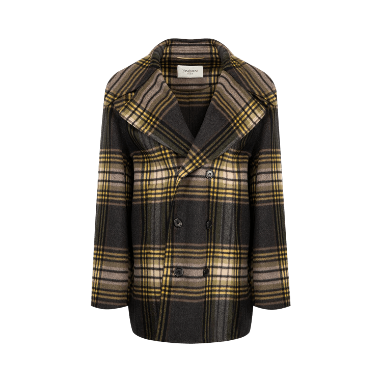 Saint Laurent Manteau Carreaux Automne 'Noir Jaune Vert'