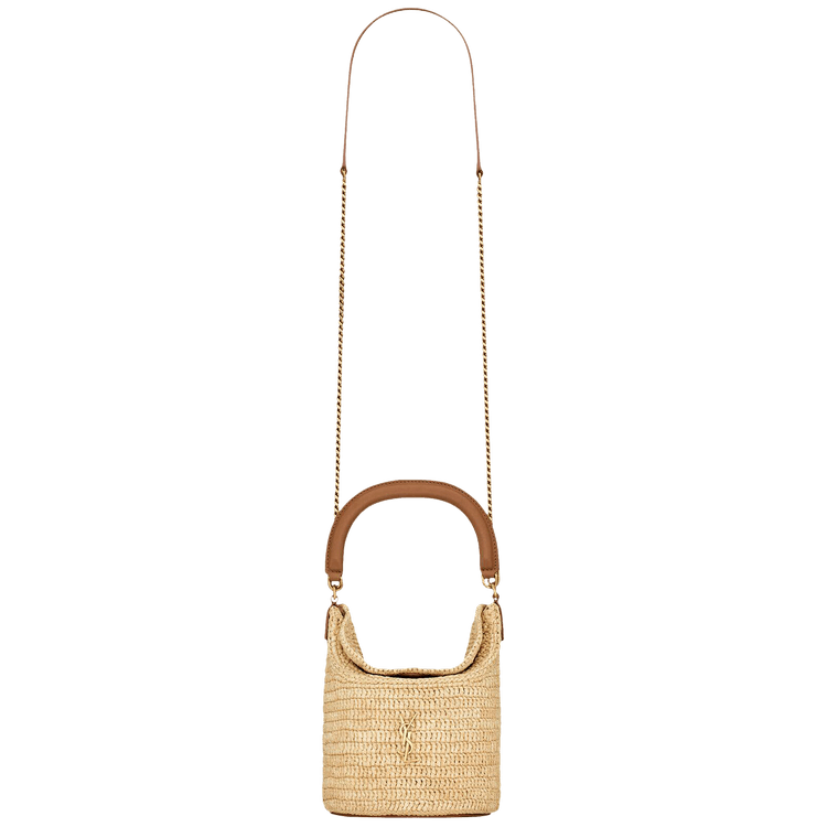 Saint Laurent Gaby Bucket Bag In Raffia 'Pale Brown/Brick'