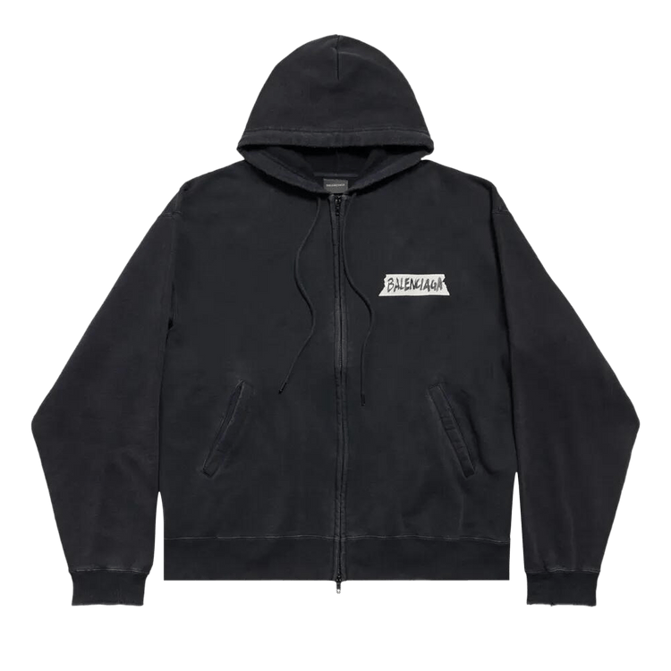 Balenciaga Over Zip-Up Hoodie 'Faded Washed Black'