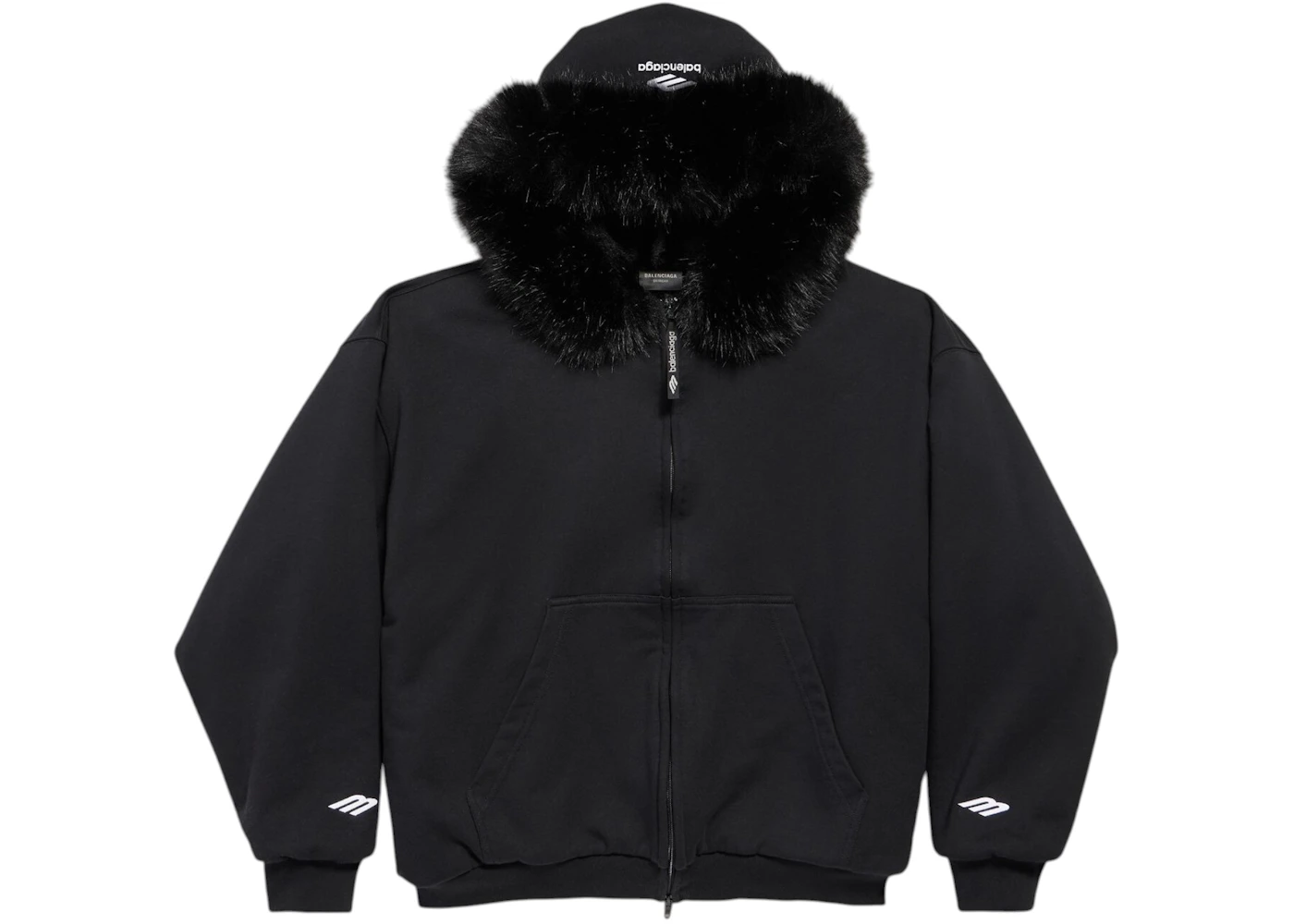 Balenciaga Women's Fluffy Zip-Up Fleece Hoodie Washed Black