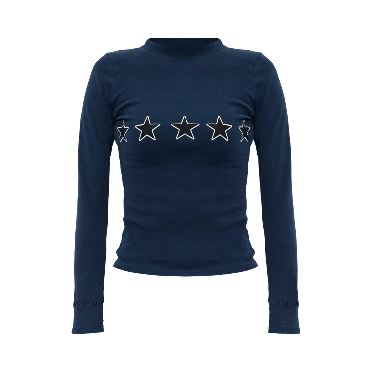 Balenciaga Long-Sleeve Fitted Crew Neck Top 'Washed Navy'