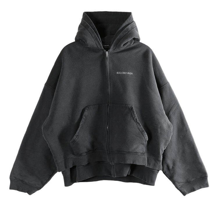Balenciaga Layered Zipper Hoodie Jacket 'Faded Washed Black'