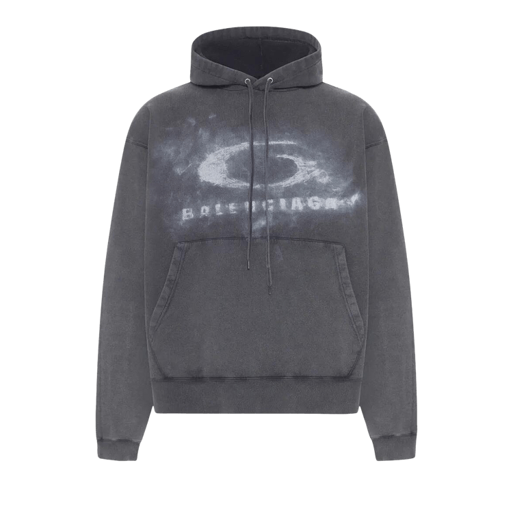Balenciaga Oversized Drawstring Hoodie 'Washed Black/White'