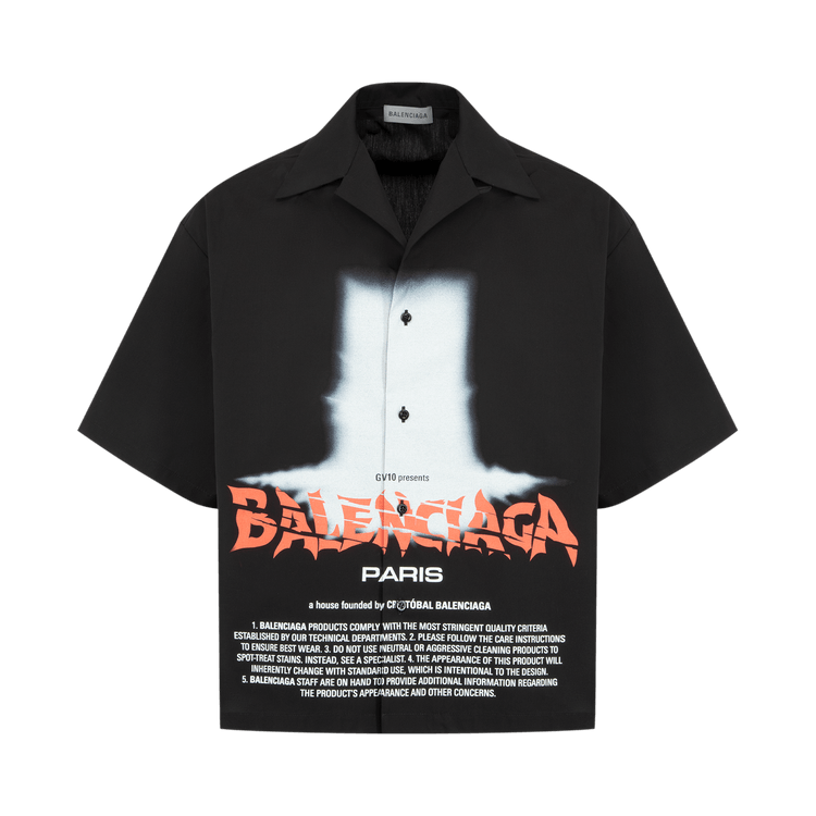 Balenciaga Printed Short-Sleeve Bowling Shirt 'Black'