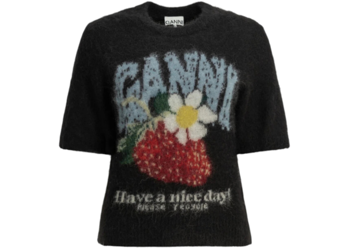 Ganni Strawberry Crewneck Sweater Black